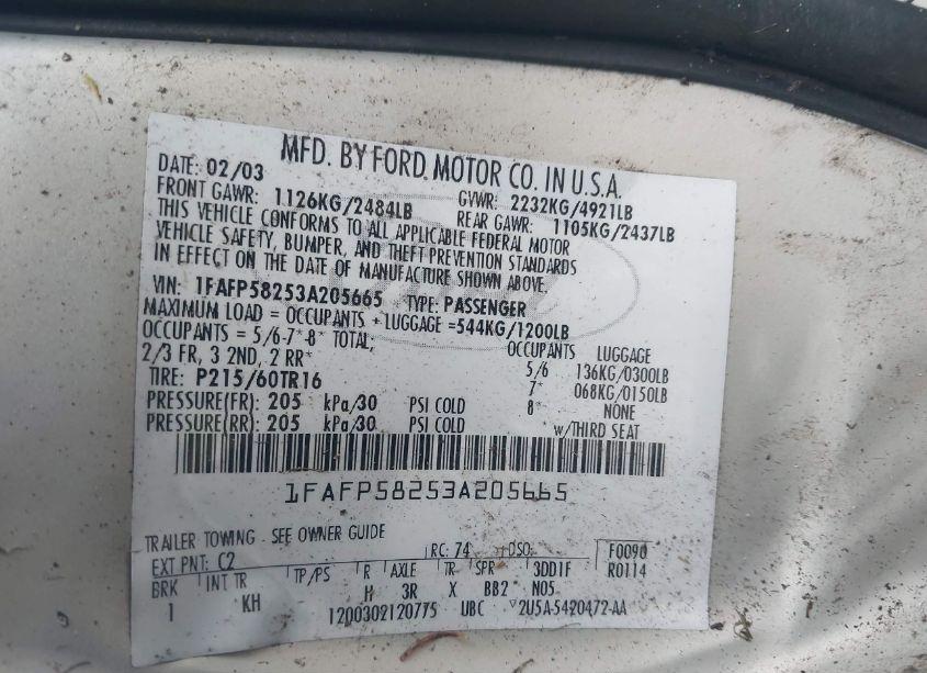 Photo 9 of 2003 Ford Taurus SE (VIN 1FAFP58253A205665)