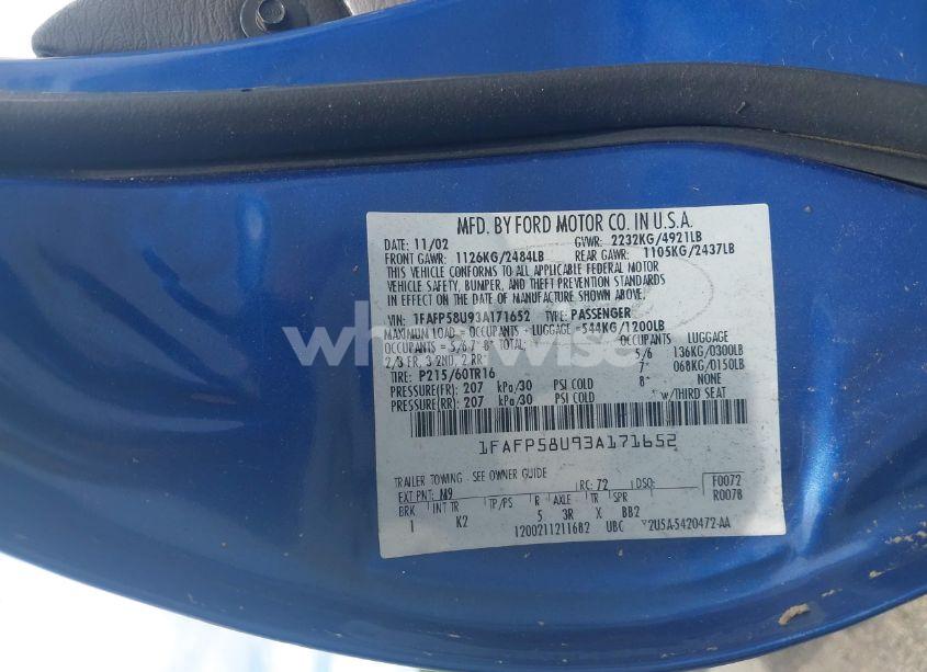 Photo 9 of 2003 Ford Taurus SE (VIN 1FAFP58U93A171652)