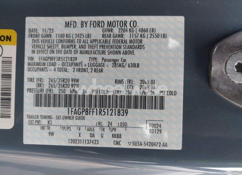 Photo 9 of 2024 Ford Mustang GT PREMIUM (VIN 1FAGP8FF1R5121839)
