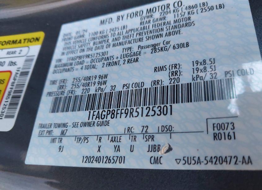Photo 9 of 2024 Ford Mustang GT PREMIUM (VIN 1FAGP8FF9R5125301)