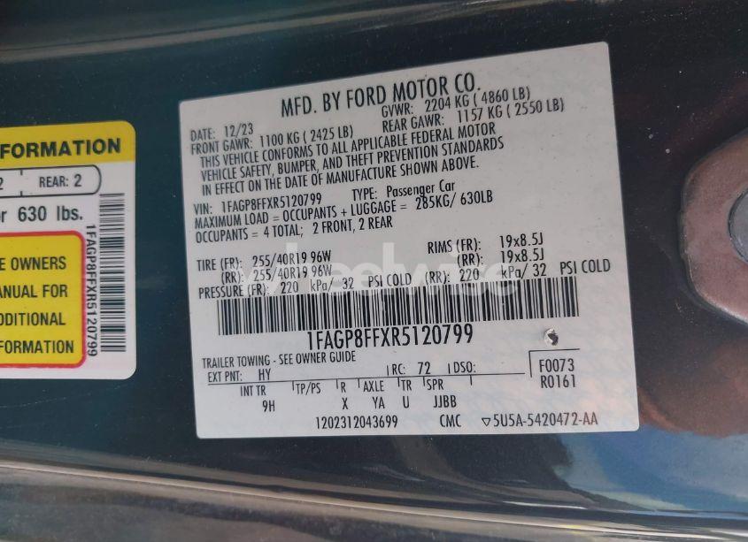 Photo 9 of 2024 Ford Mustang GT PREMIUM (VIN 1FAGP8FFXR5120799)