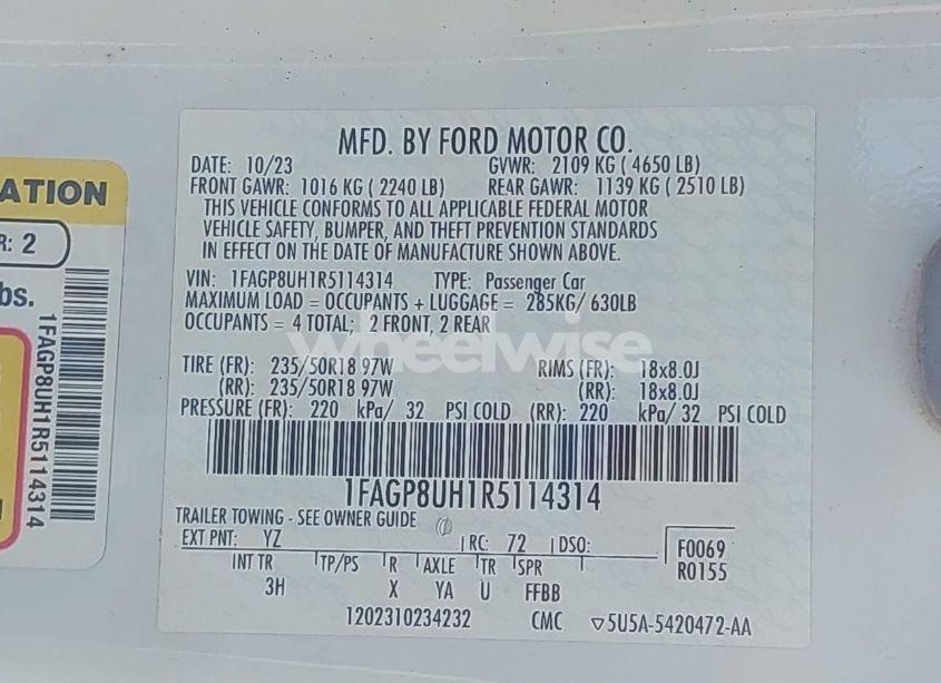Photo 9 of 2024 Ford Mustang ECOBOOST PREMIUM (VIN 1FAGP8UH1R5114314)