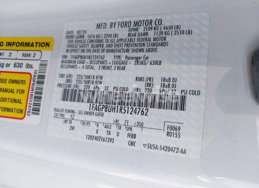 Photo 9 of 2024 Ford Mustang ECOBOOST PREMIUM (VIN 1FAGP8UH1R5124762)