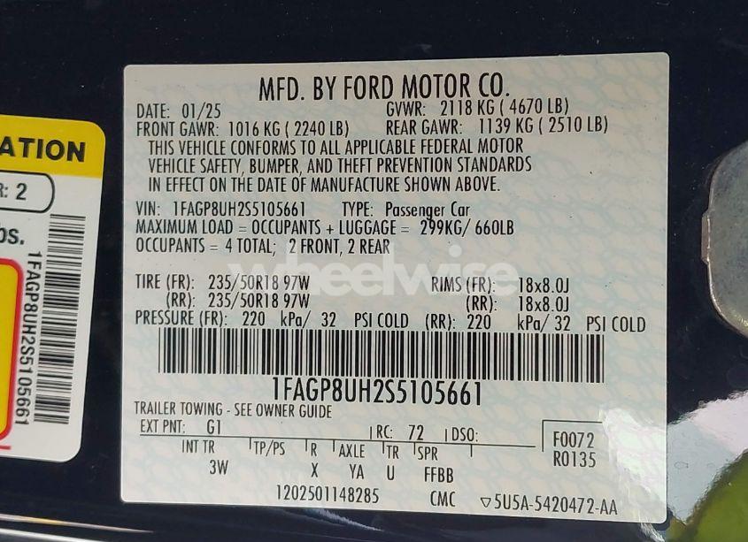 Photo 9 of 2025 Ford Mustang ECOBOOST PREMIUM (VIN 1FAGP8UH2S5105661)