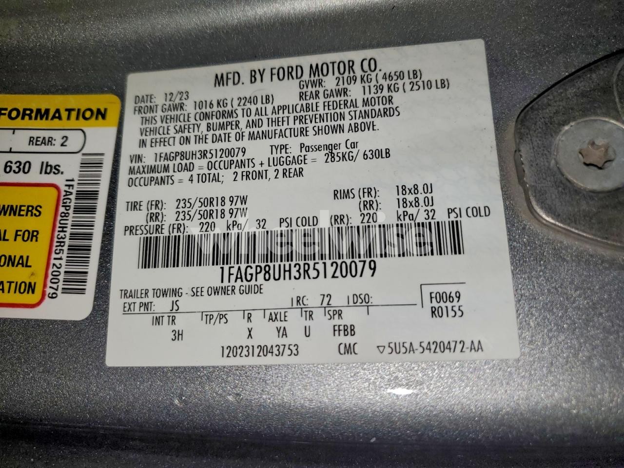 Photo 12 of 2024 FORD MUSTANG (VIN 1FAGP8UH3R5120079)