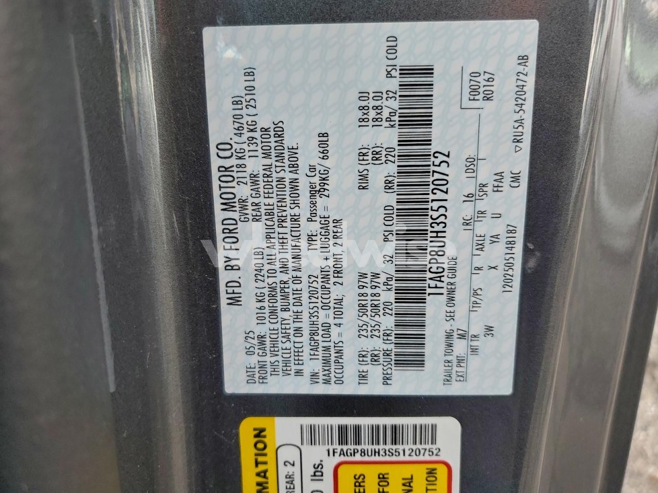 Photo 12 of 2025 FORD MUSTANG (VIN 1FAGP8UH3S5120752)