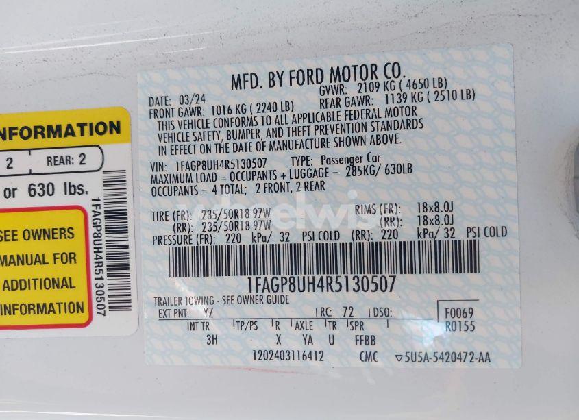 Photo 9 of 2024 Ford Mustang ECOBOOST PREMIUM (VIN 1FAGP8UH4R5130507)