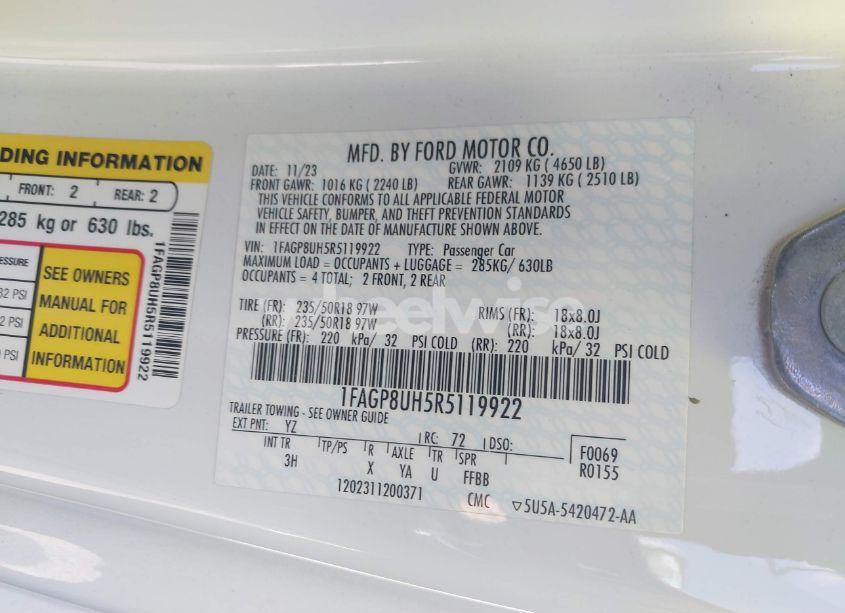 Photo 9 of 2024 Ford Mustang ECOBOOST PREMIUM (VIN 1FAGP8UH5R5119922)