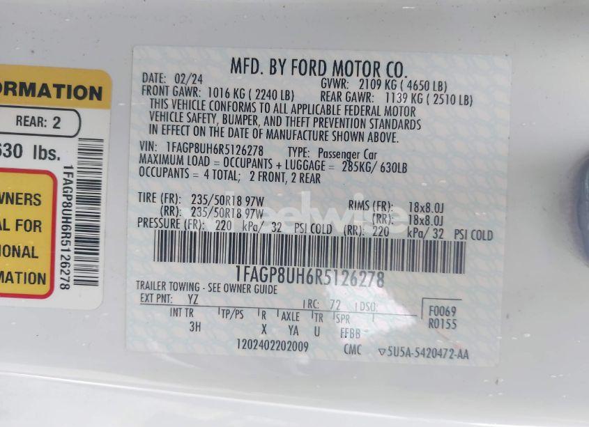 Photo 9 of 2024 Ford Mustang ECOBOOST PREMIUM (VIN 1FAGP8UH6R5126278)