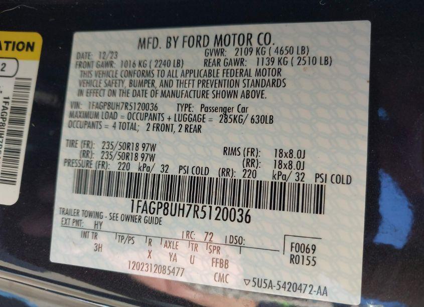 Photo 9 of 2024 Ford Mustang ECOBOOST PREMIUM (VIN 1FAGP8UH7R5120036)