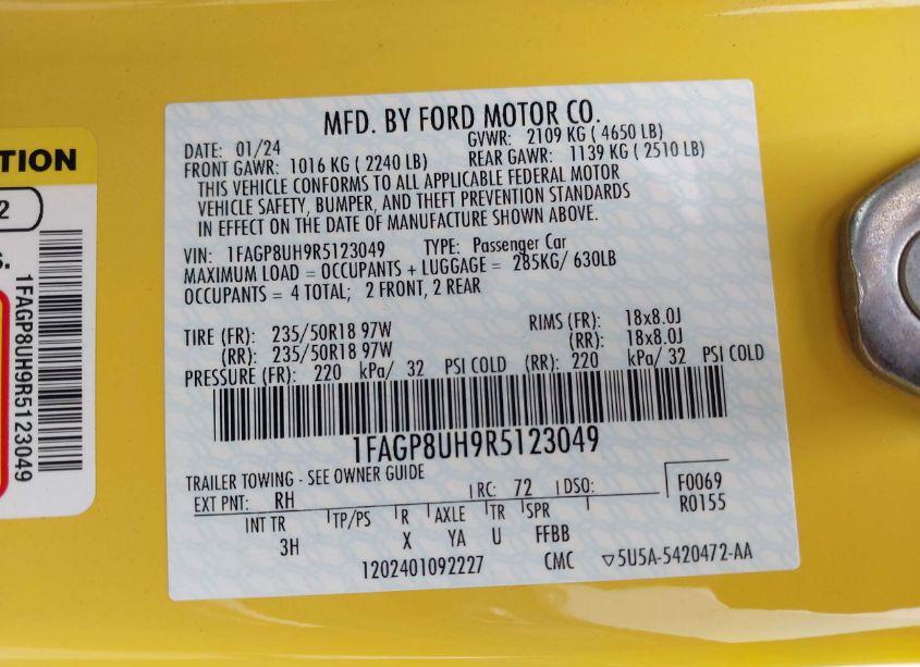 Photo 9 of 2024 Ford Mustang ECOBOOST PREMIUM (VIN 1FAGP8UH9R5123049)