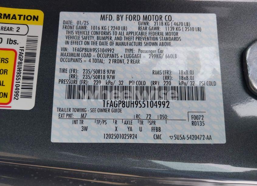 Photo 9 of 2025 Ford Mustang ECOBOOST PREMIUM (VIN 1FAGP8UH9S5104992)