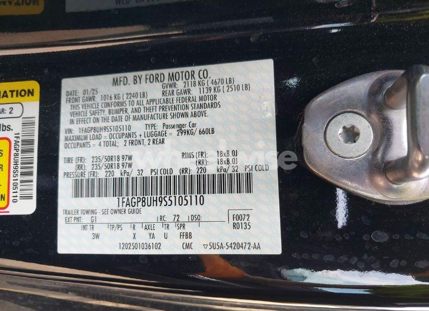 Photo 9 of 2025 Ford Mustang ECOBOOST PREMIUM (VIN 1FAGP8UH9S5105110)