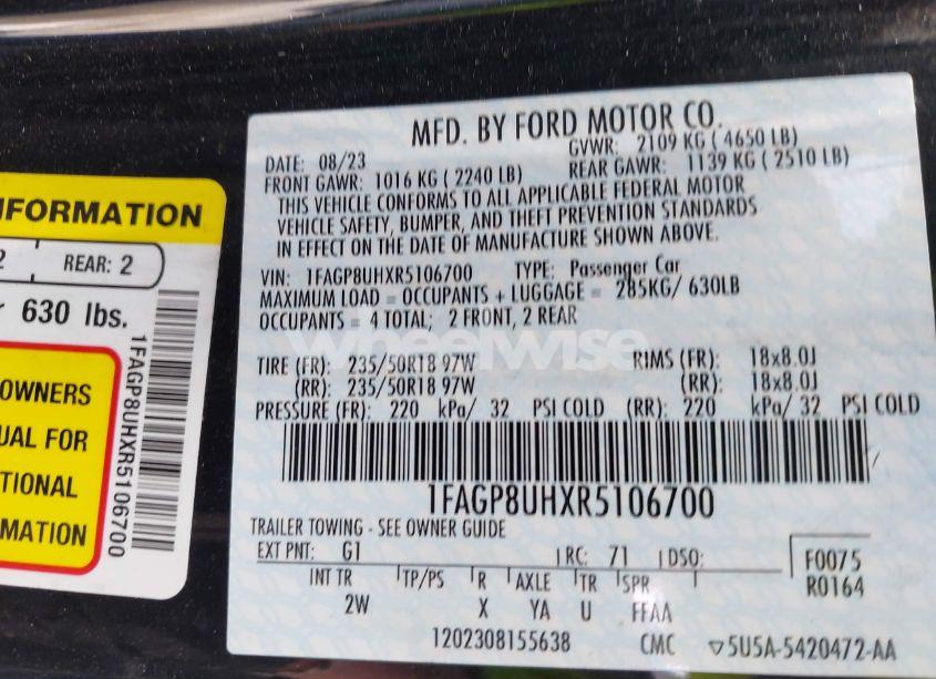 Photo 9 of 2024 Ford Mustang ECOBOOST /ECOBOOST PREMIUM (VIN 1FAGP8UHXR5106700)