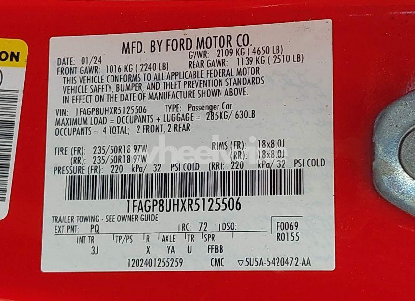 Photo 9 of 2024 Ford Mustang ECOBOOST PREMIUM (VIN 1FAGP8UHXR5125506)