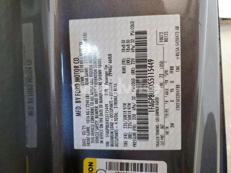 Photo 8 of 2025 FORD MUSTANG (VIN 1FAGP8UHXS5115449)