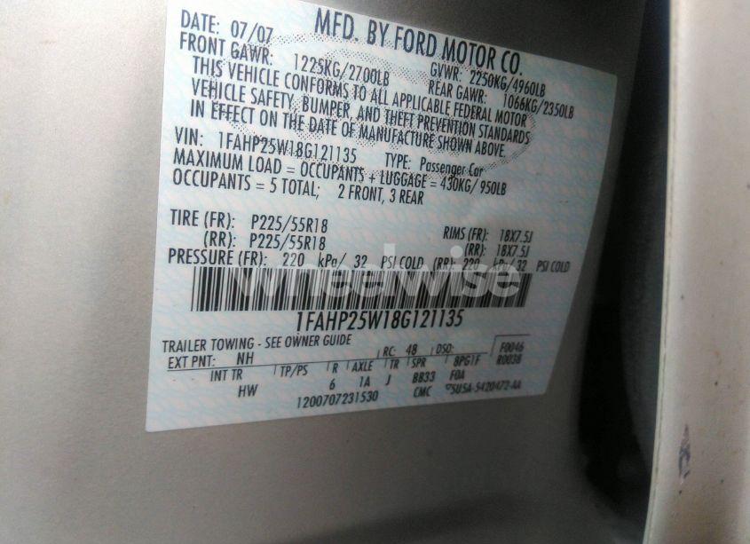 Photo 9 of 2008 Ford Taurus LIMITED (VIN 1FAHP25W18G121135)