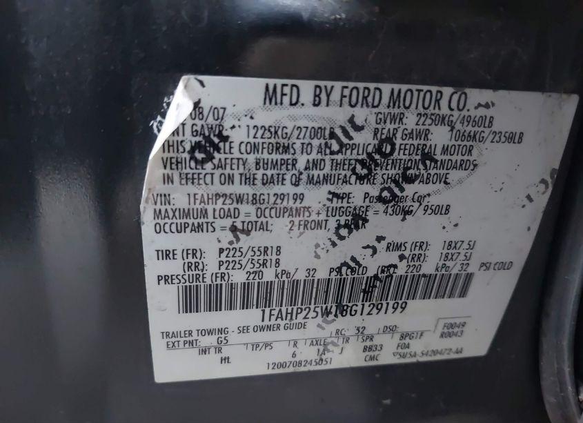Photo 9 of 2008 Ford Taurus LIMITED (VIN 1FAHP25W18G129199)