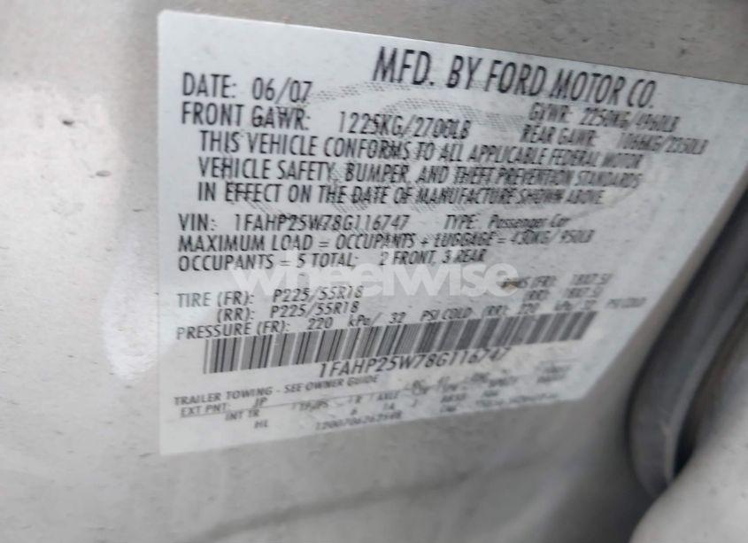 Photo 9 of 2008 Ford Taurus LIMITED (VIN 1FAHP25W78G116747)