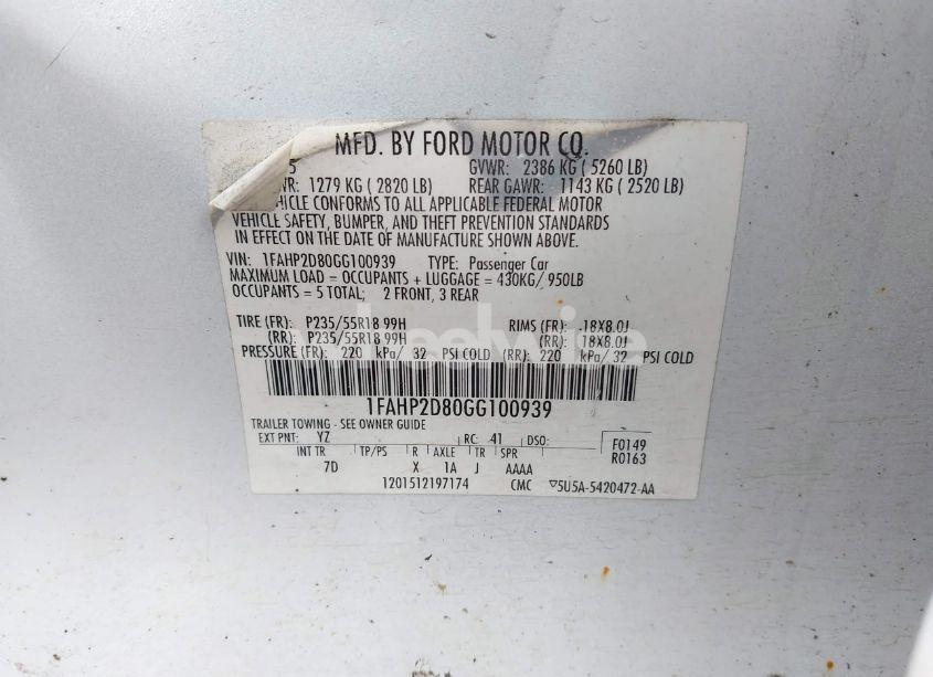 Photo 9 of 2016 Ford Taurus SE (VIN 1FAHP2D80GG100939)