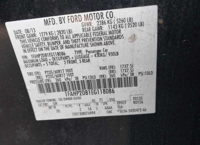 Photo 9 of 2014 Ford Taurus SE (VIN 1FAHP2D81EG118086)