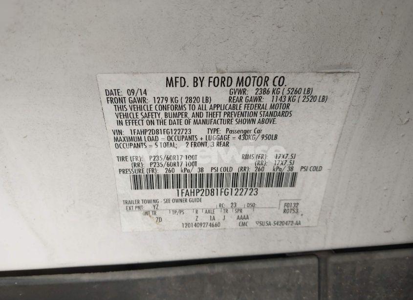 Photo 9 of 2015 Ford Taurus SE (VIN 1FAHP2D81FG122723)