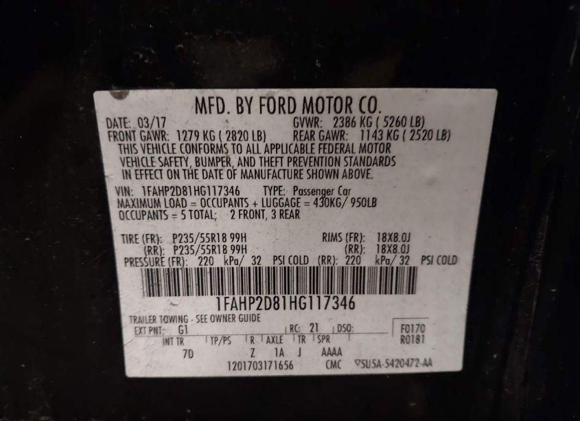 Photo 9 of 2017 Ford Taurus SE (VIN 1FAHP2D81HG117346)