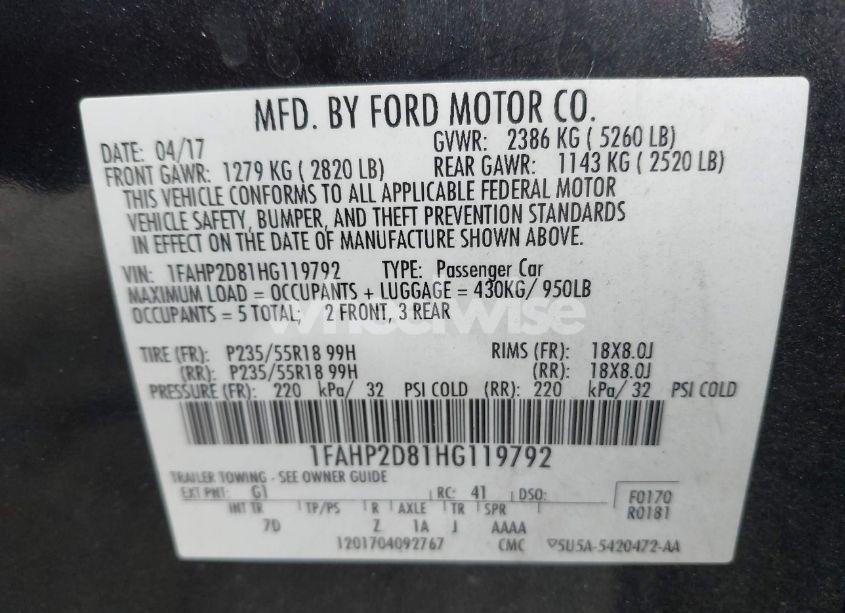 Photo 9 of 2017 Ford Taurus SE (VIN 1FAHP2D81HG119792)