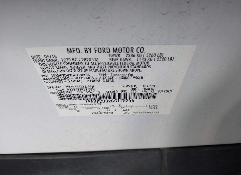 Photo 9 of 2016 Ford Taurus SE (VIN 1FAHP2D82GG128256)