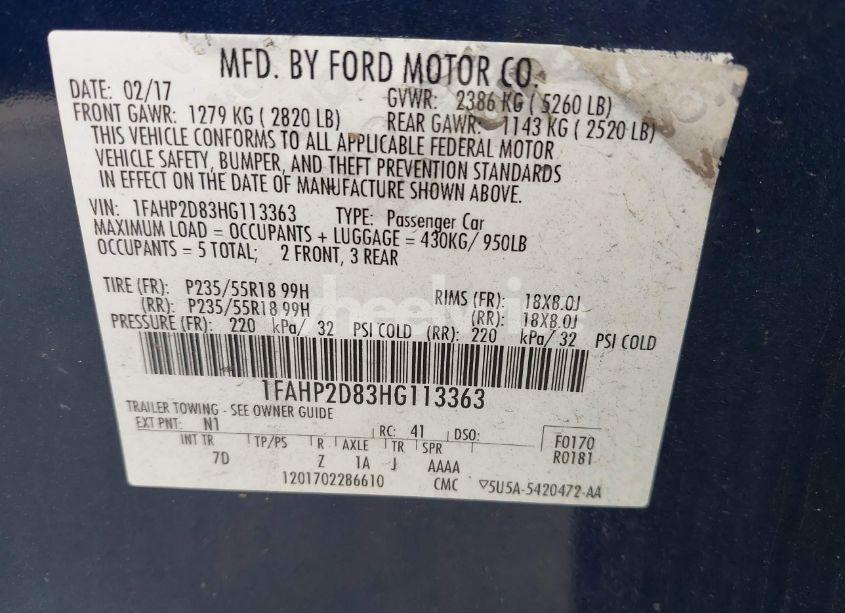 Photo 9 of 2017 Ford Taurus SE (VIN 1FAHP2D83HG113363)