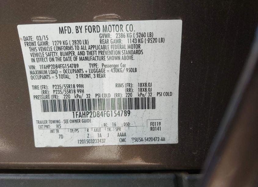 Photo 9 of 2015 Ford Taurus SE (VIN 1FAHP2D84FG154789)