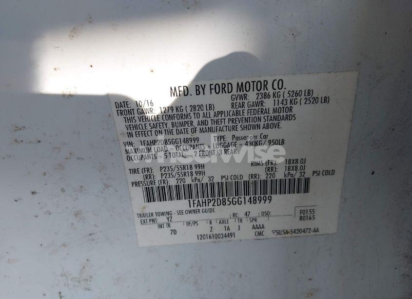 Photo 9 of 2016 Ford Taurus SE (VIN 1FAHP2D85GG148999)