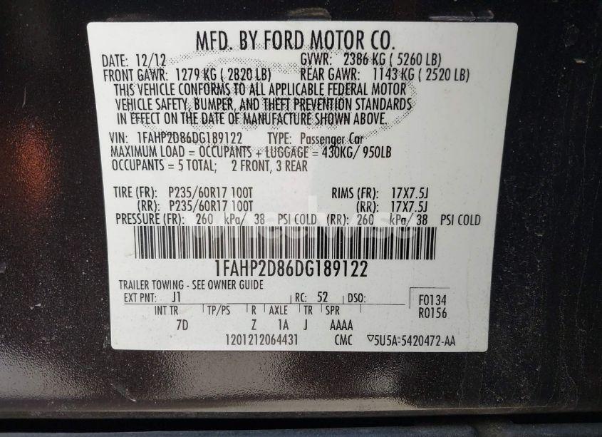 Photo 9 of 2013 Ford Taurus SE (VIN 1FAHP2D86DG189122)