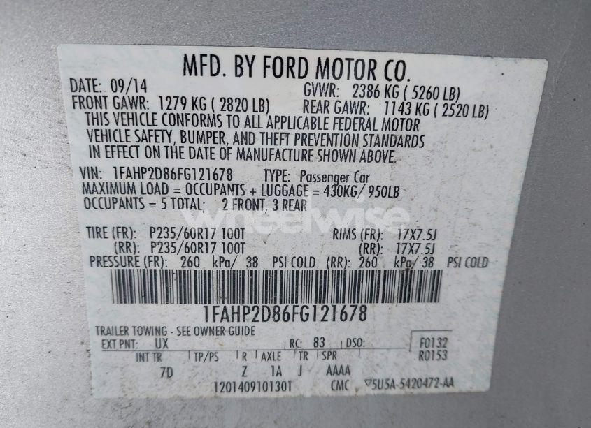 Photo 9 of 2015 Ford Taurus SE (VIN 1FAHP2D86FG121678)