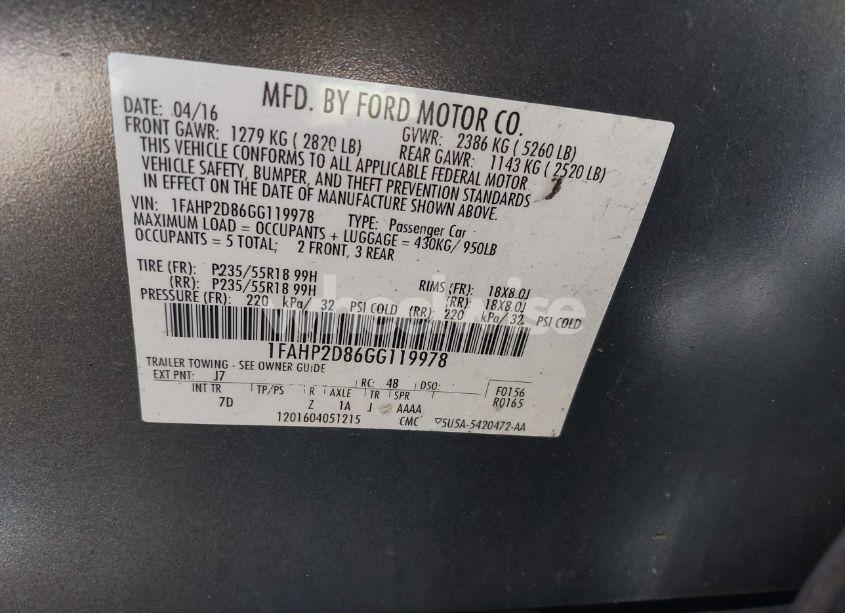 Photo 9 of 2016 Ford Taurus SE (VIN 1FAHP2D86GG119978)