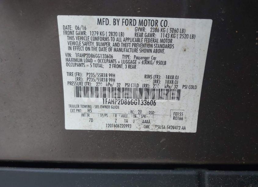 Photo 9 of 2016 Ford Taurus SE (VIN 1FAHP2D86GG133606)