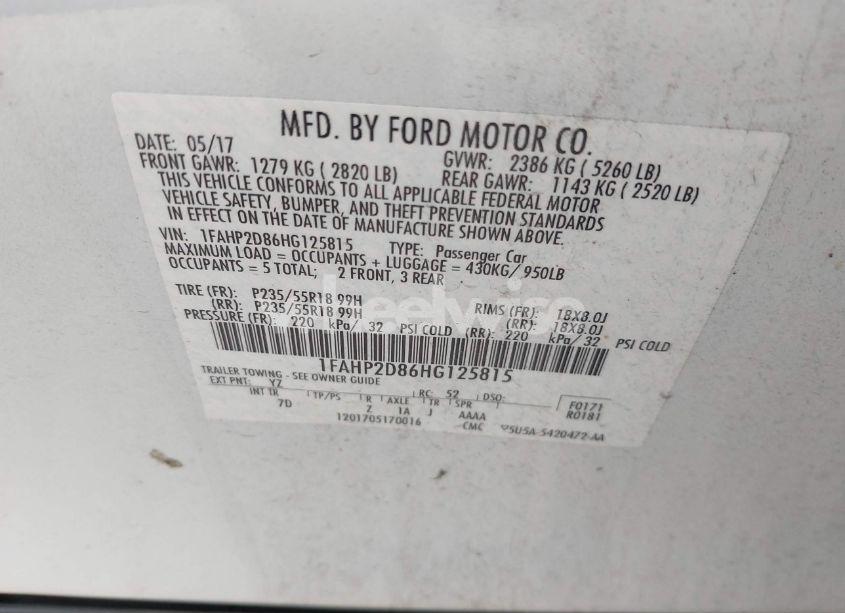 Photo 9 of 2017 Ford Taurus SE (VIN 1FAHP2D86HG125815)