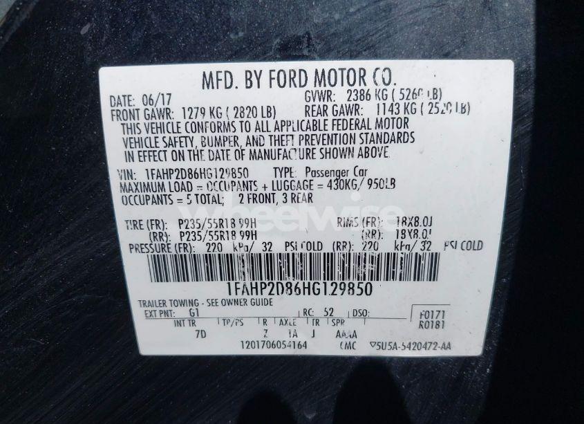 Photo 9 of 2017 Ford Taurus SE (VIN 1FAHP2D86HG129850)