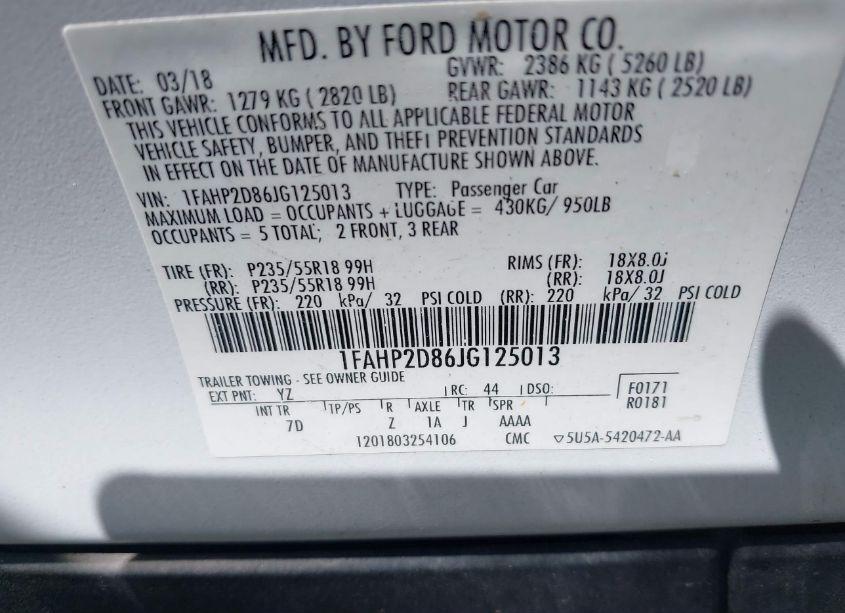 Photo 9 of 2018 Ford Taurus SE (VIN 1FAHP2D86JG125013)