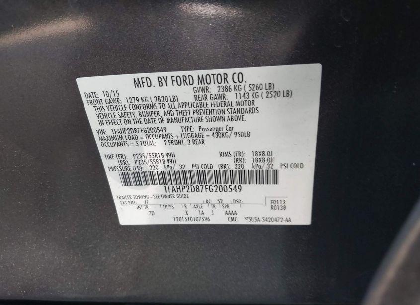 Photo 9 of 2015 Ford Taurus SE (VIN 1FAHP2D87FG200549)