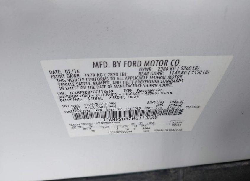 Photo 9 of 2016 Ford Taurus SE (VIN 1FAHP2D87GG113669)