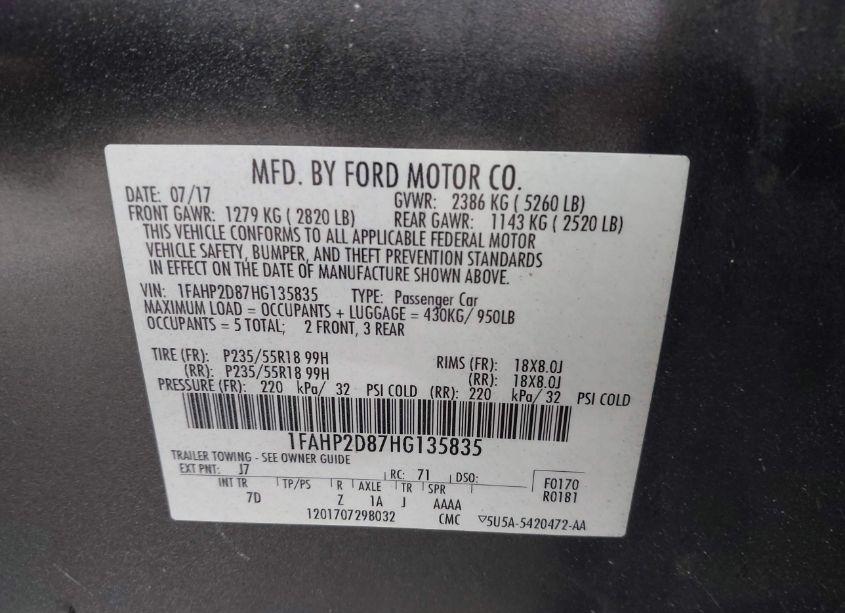 Photo 9 of 2017 Ford Taurus SE (VIN 1FAHP2D87HG135835)