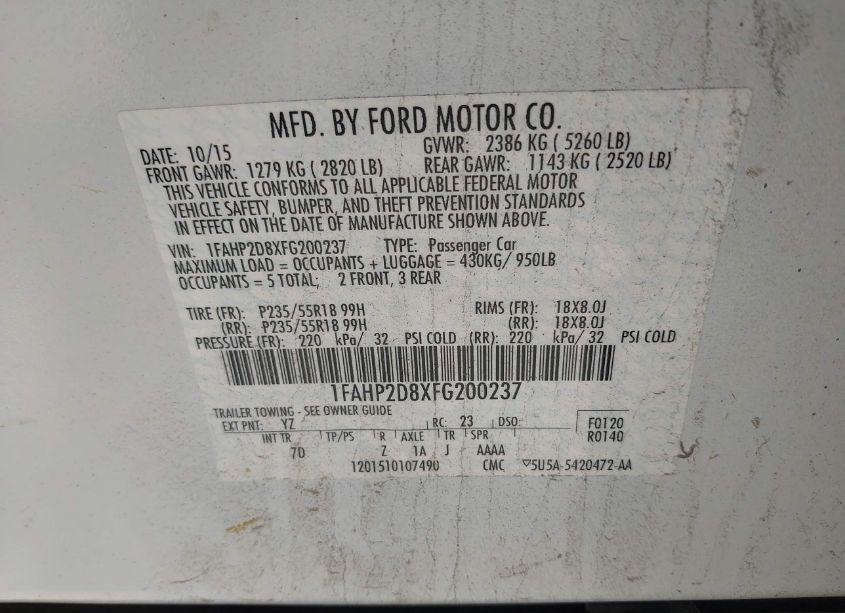 Photo 9 of 2015 Ford Taurus SE (VIN 1FAHP2D8XFG200237)