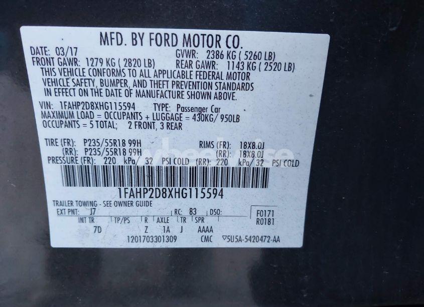 Photo 9 of 2017 Ford Taurus SE (VIN 1FAHP2D8XHG115594)