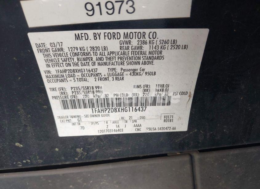 Photo 9 of 2017 Ford Taurus SE (VIN 1FAHP2D8XHG116437)