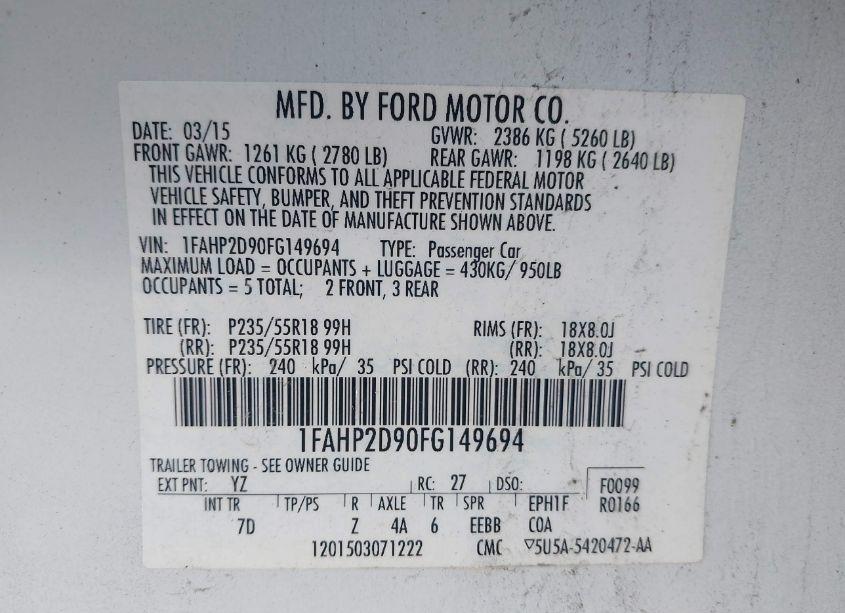 Photo 9 of 2015 Ford Taurus SE (VIN 1FAHP2D90FG149694)