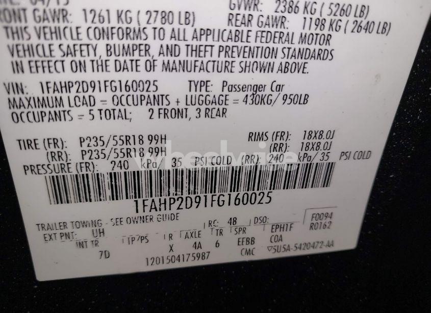 Photo 9 of 2015 Ford Taurus SE (VIN 1FAHP2D91FG160025)