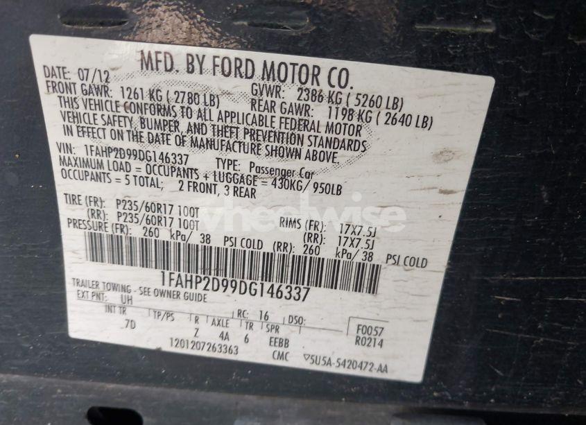 Photo 9 of 2013 Ford Taurus SE (VIN 1FAHP2D99DG146337)