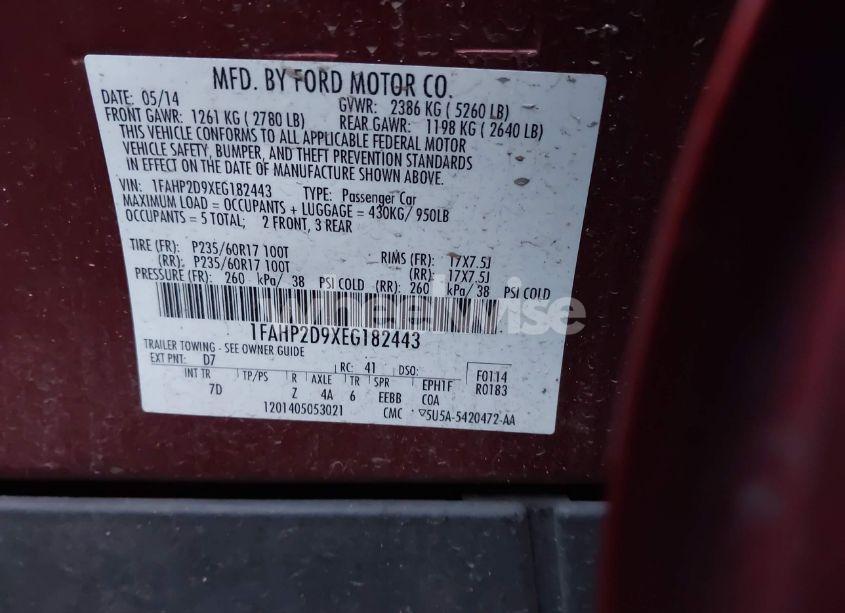 Photo 9 of 2014 Ford Taurus SE (VIN 1FAHP2D9XEG182443)