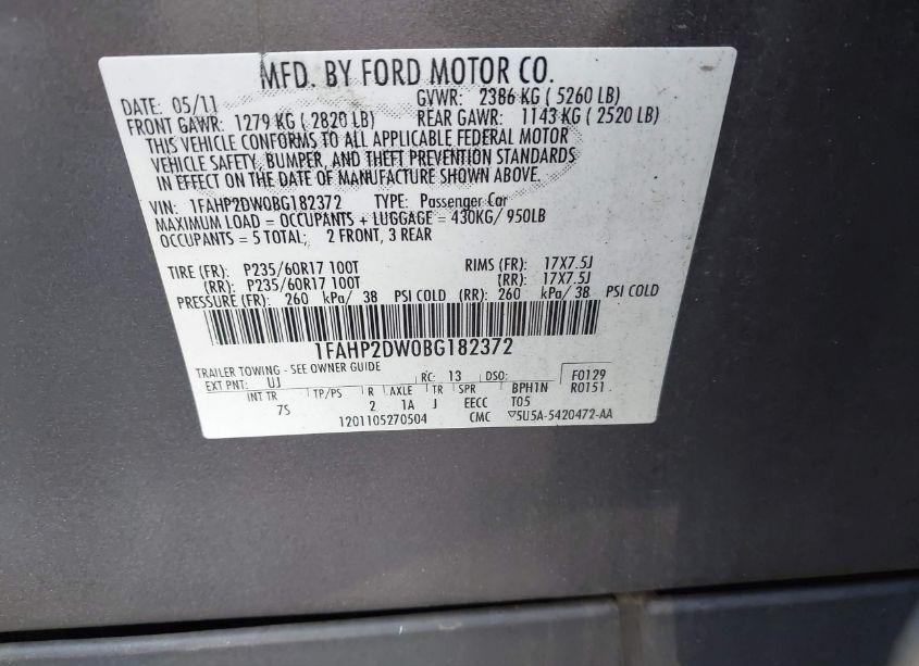 Photo 9 of 2011 Ford Taurus SE (VIN 1FAHP2DW0BG182372)